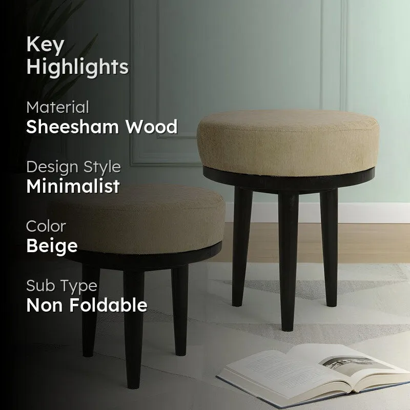Laxor Sheesham Wooden Stools (Beige) - Set Of Two media 2