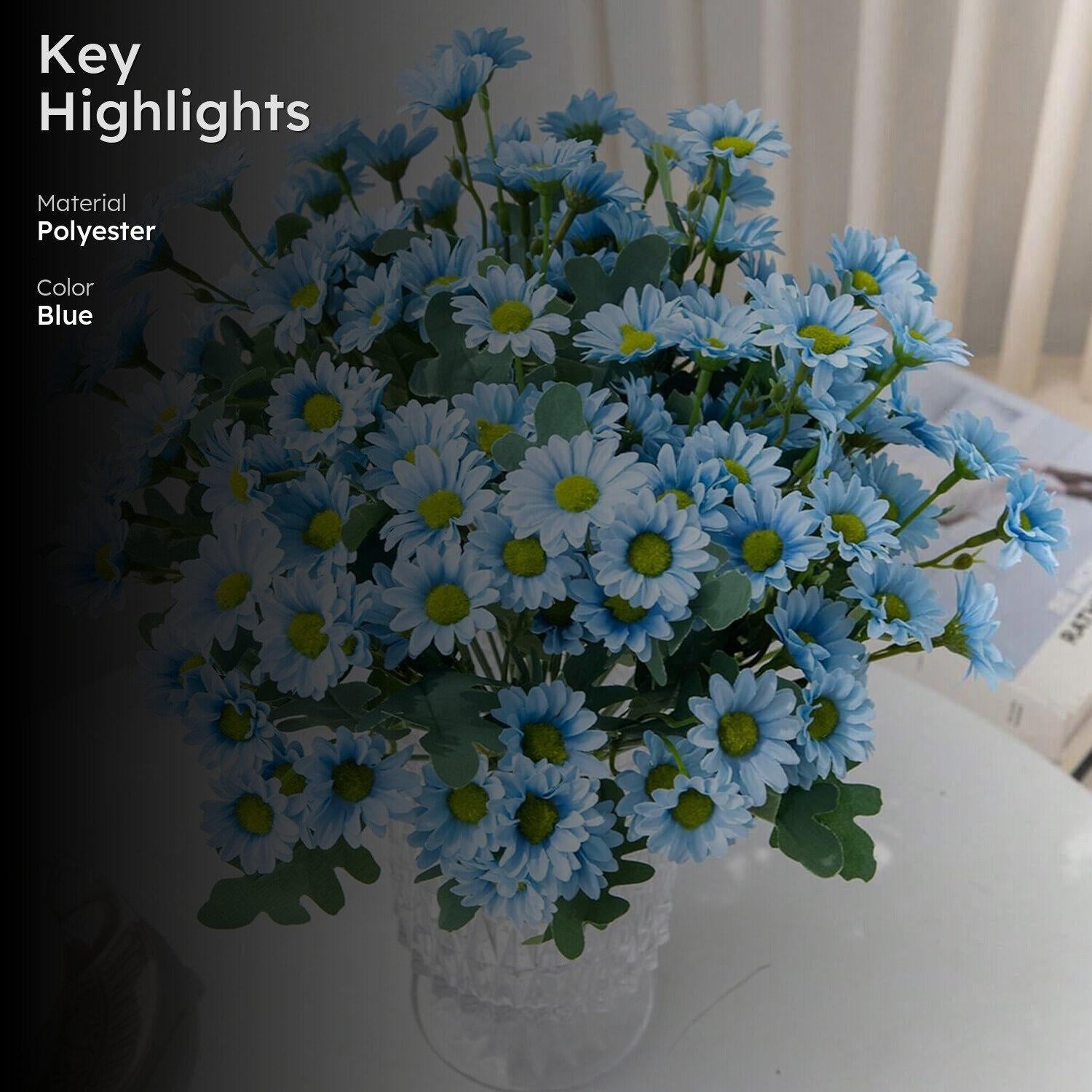 Azure Daisy Artificial Flower (Blue) - Set Of Two media 2