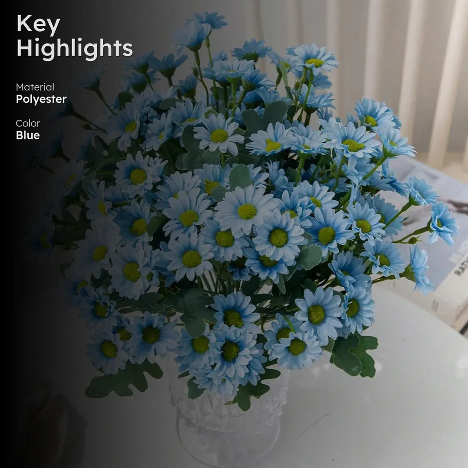 Azure Daisy Artificial Flower (Blue) - Set Of Two media 2