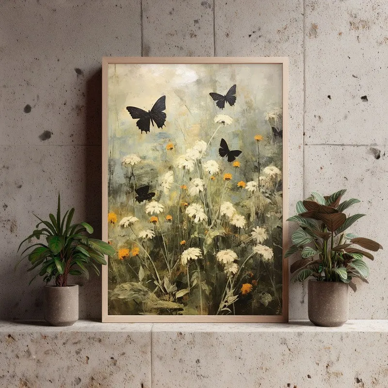 Black & White Butterfly Wall Art - Natural Brown Frame media 4