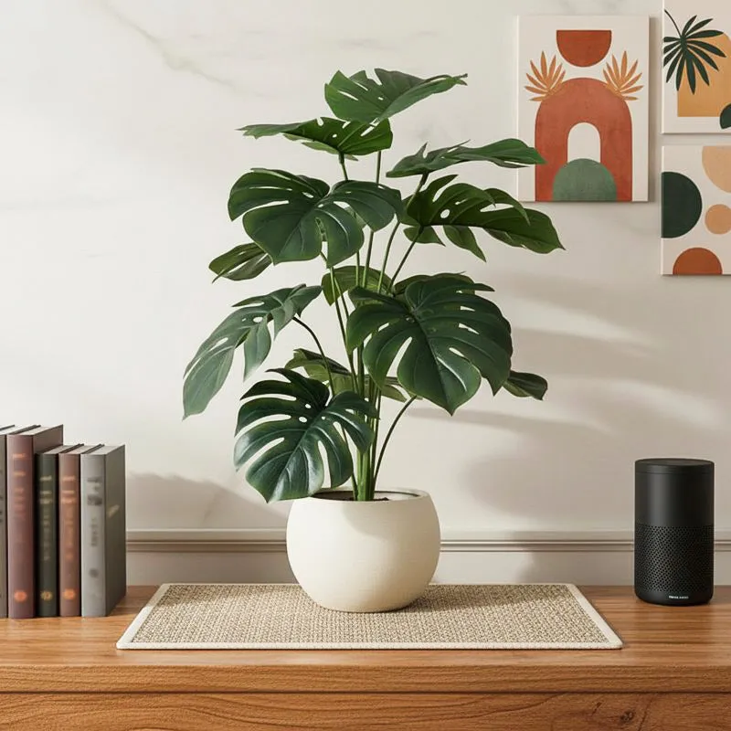 NeoBotanica Artificial Monstera Plant - 2.1 Feet media 1