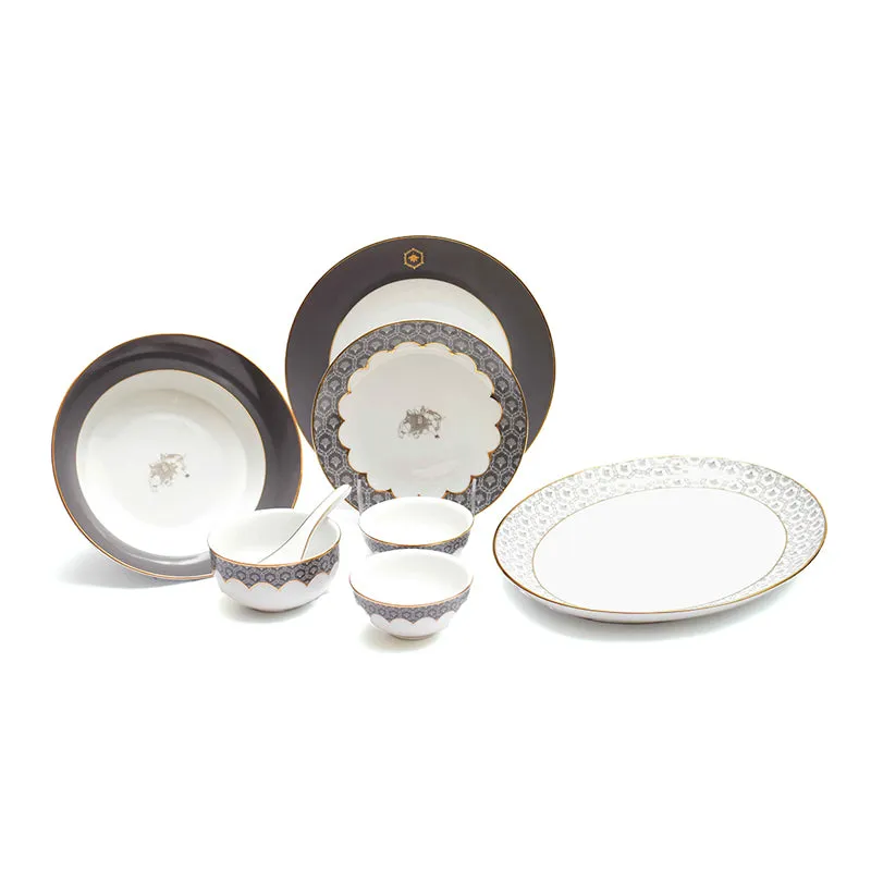 Gilded Legacy 24k Gold Brushed Porcelain Dinner Set (Grey) - 33 Piece Set media 6