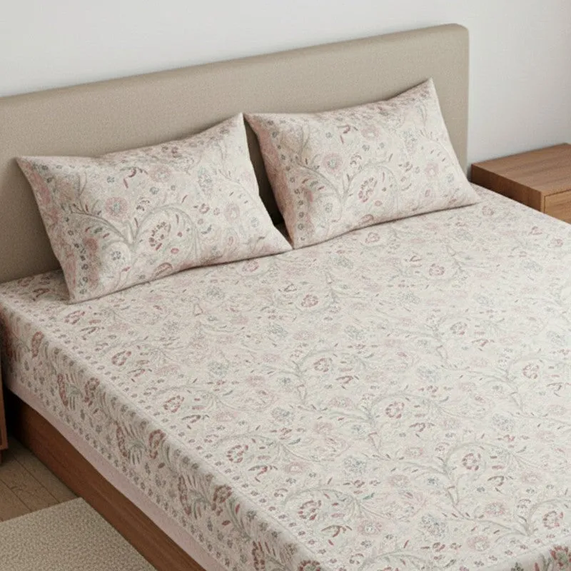 Samuna Floral Cotton Bedsheet (Peach) - 144 TC media 3