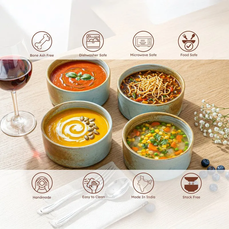 Whimsi Ceramic Soup Bowls (280 mL Each,Blue,Brown) - Set Of Four media 6
