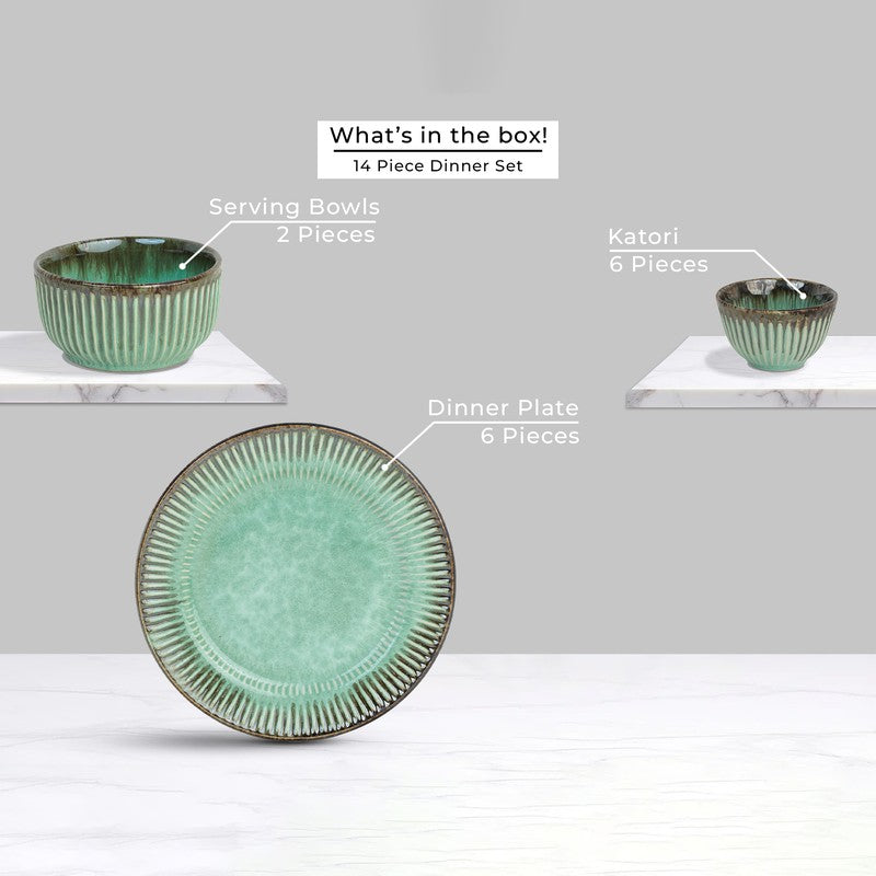 Mintora Green Ceramic Dinner Set - 14 Piece Set media 4
