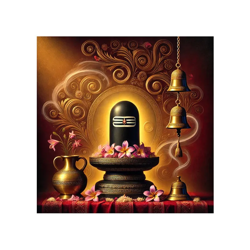 Shivlinga Pooja Poly Canvas Wall Painting media 4