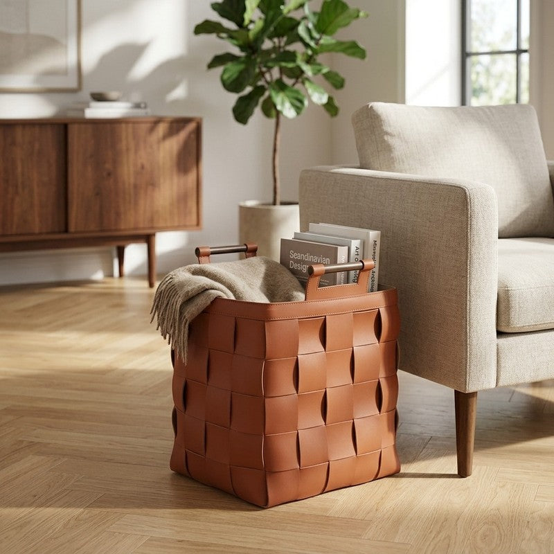 Casora Faux Leather Laundry Basket - Brown