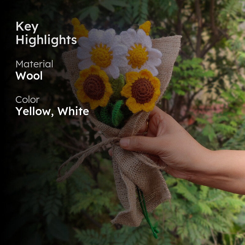 Crochet Handmade Sunflower Bouquet (Yellow) - Set Of Six media 2