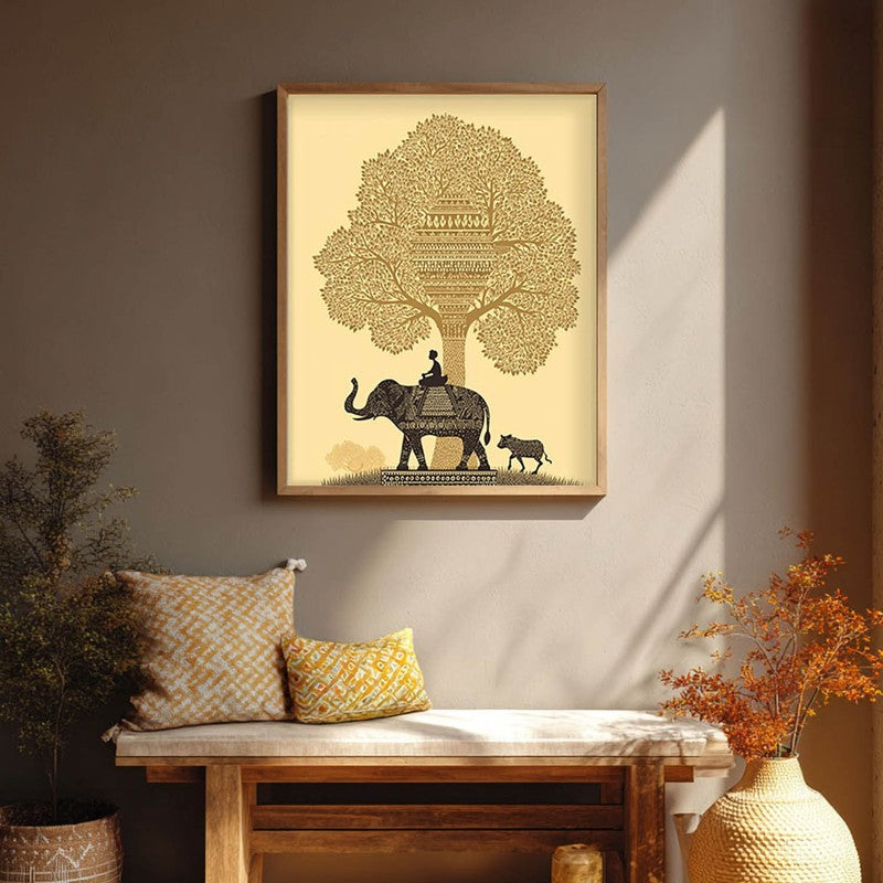 Kalpana Canvas Wall Painting With Brown Frame