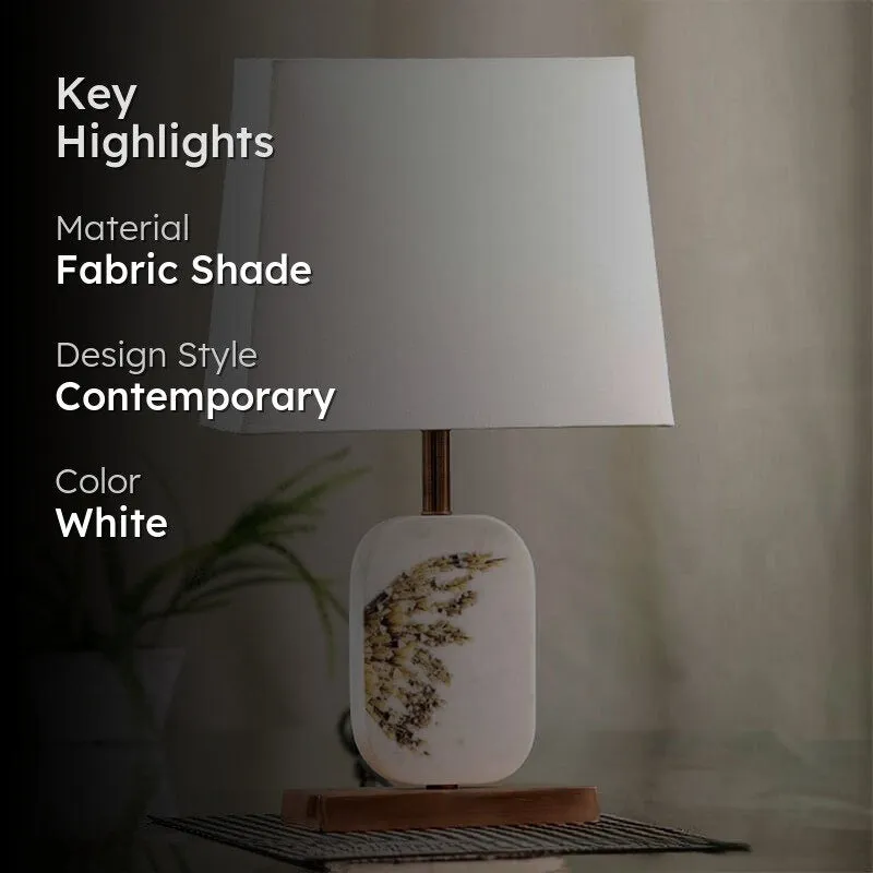Winged Printed Marble & Copper Base Fabric Table Lamp - White media 2