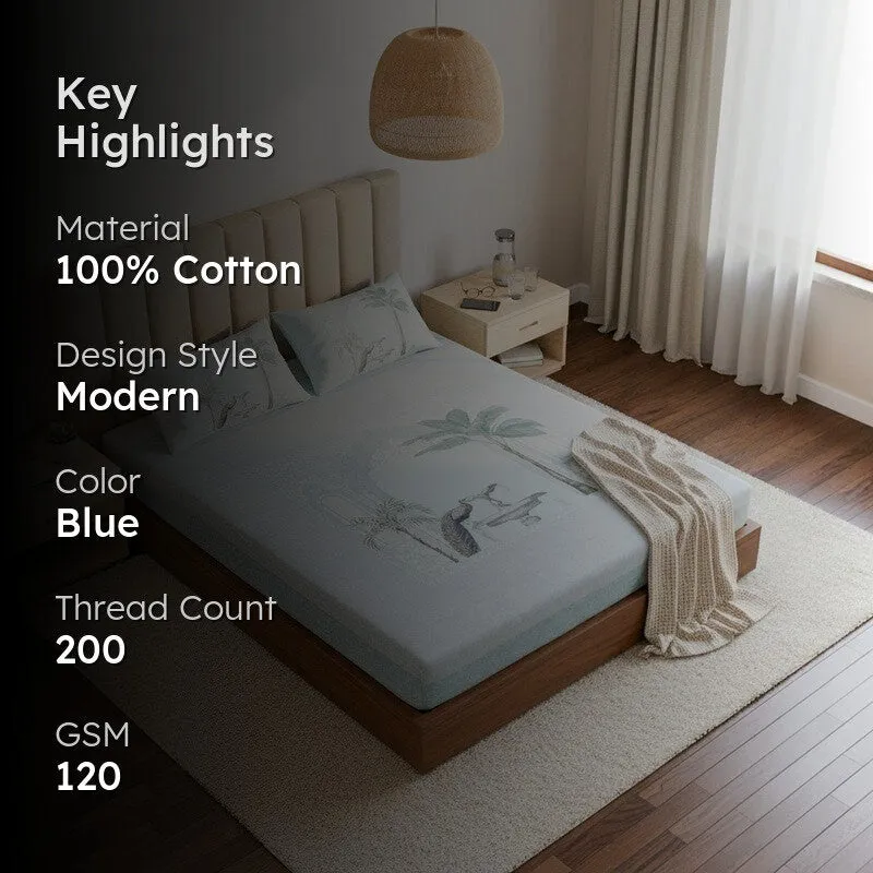Regal Oasis Cotton Bedsheet (Blue) - 200 TC media 2