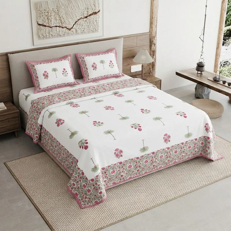 Rang Style Cotton Bedsheet (Pink,Green,White) - 120 TC media 1