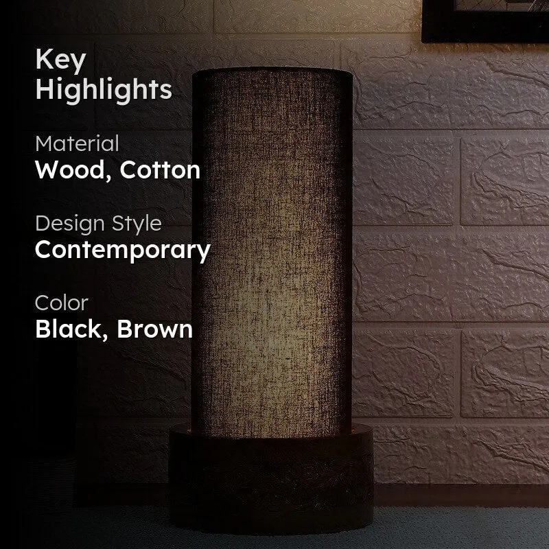 Divanae Cotton Table Lamp With Wooden Base - Black media 2