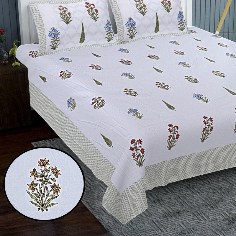 WhiteBloom Handblock Printed Cotton Bedsheet (Brown) - 400 TC media 4