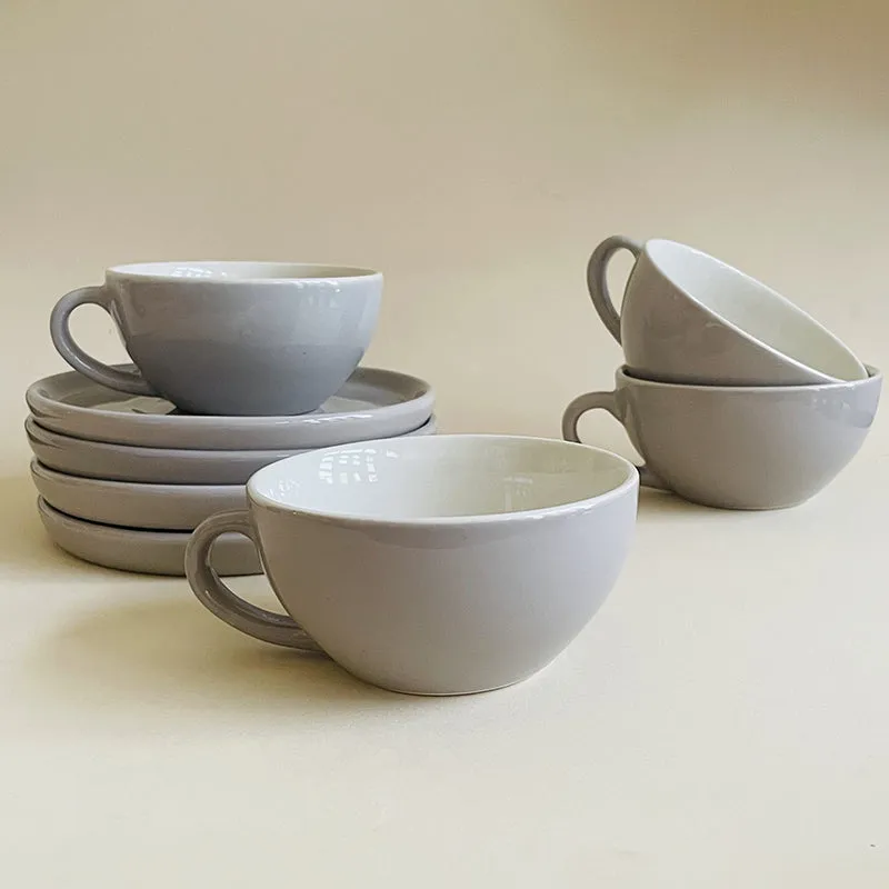 Elegant Grey Ceramic Cup & Saucer (240 mL) - Eight Piece Set media 1