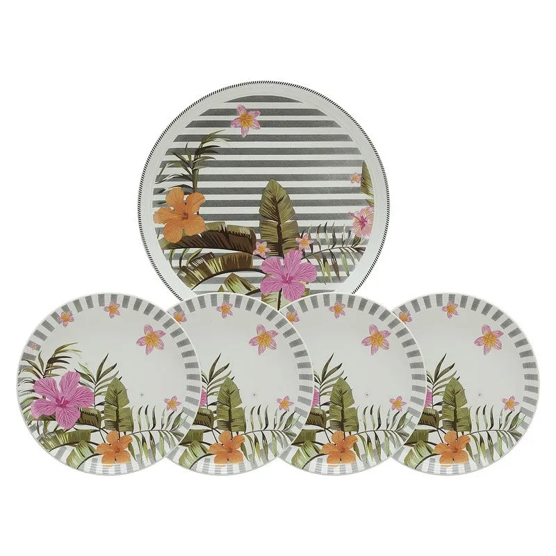 Striped Blosson 4 Quarter Plates with 1 Dinner Plate - Five Piece Set media 7