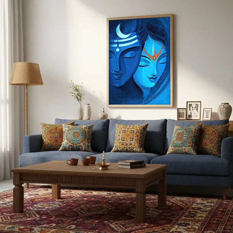 Lord Shiva & Parvati Devotional II Archival Paper Wall Art - Natural Brown Frame media 3