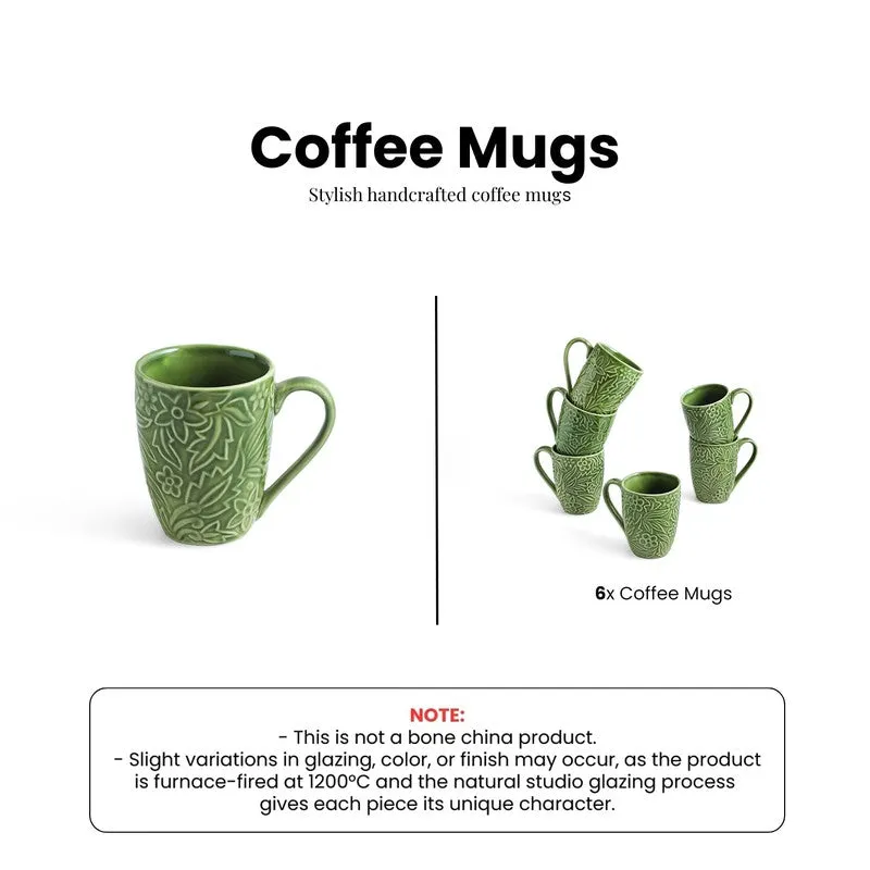 Green Ceramic Coffee Mug (290 mL Each) - Set Of Six media 6
