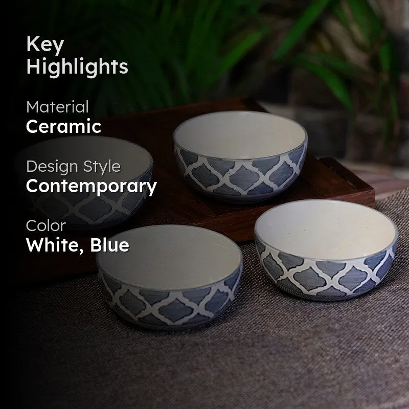 Savito Ceramic Snack Bowls (White,Blue, 200 mL Each) - Set Of Four media 2