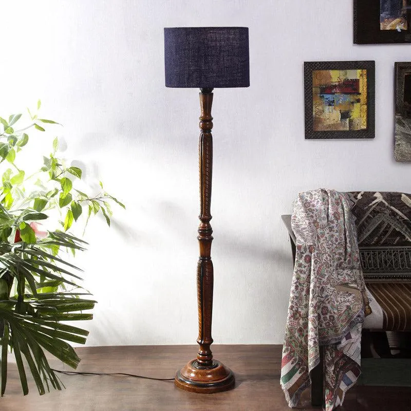 Biya Vintage Wooden Floor Lamp With Jute Shade - Blue media 3