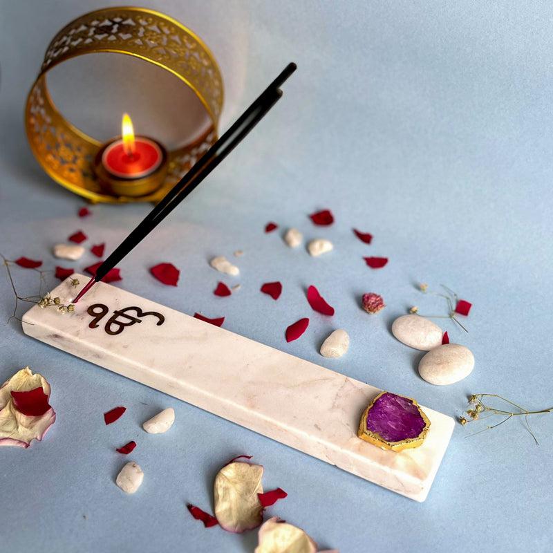 In Onkar Marble Incense Holder With Agate Plating - Pink