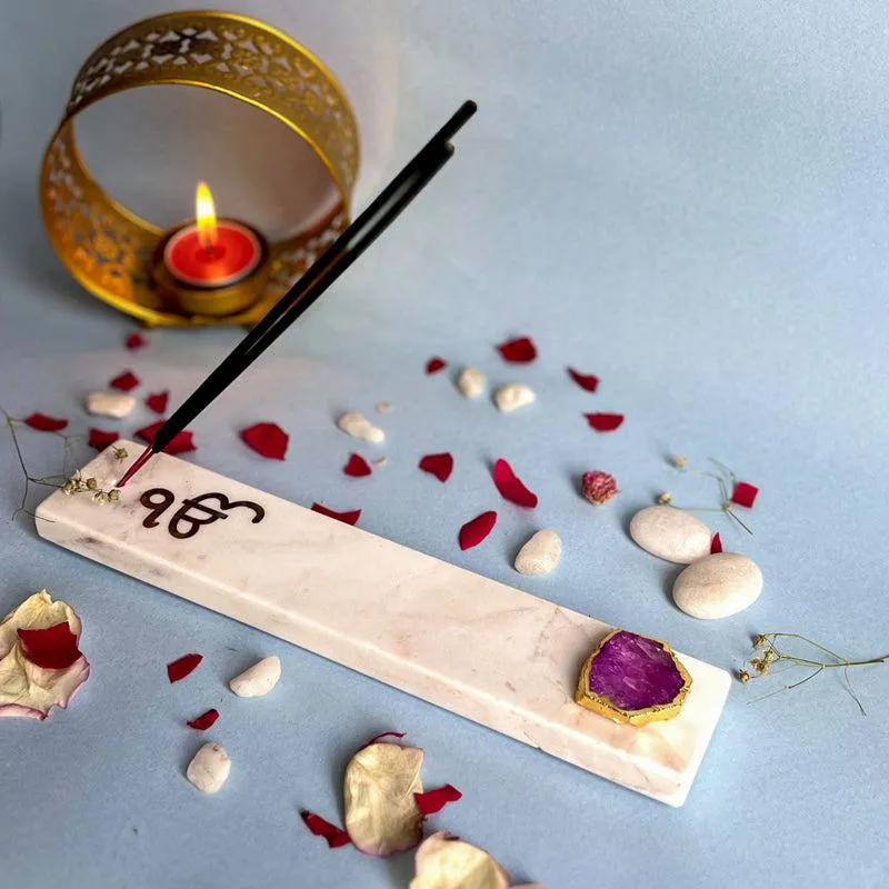 In Onkar Marble Incense Holder With Agate Plating - Pink media 1