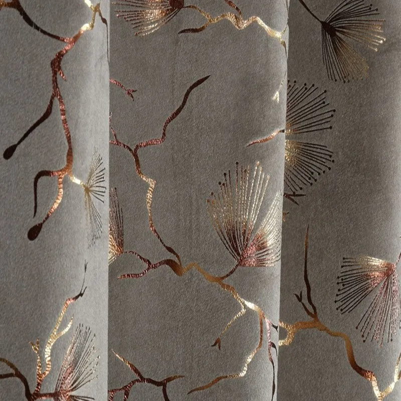 Soft Edge Printed Velvet Curtains (Grey,Gold) - Set Of Two media 5