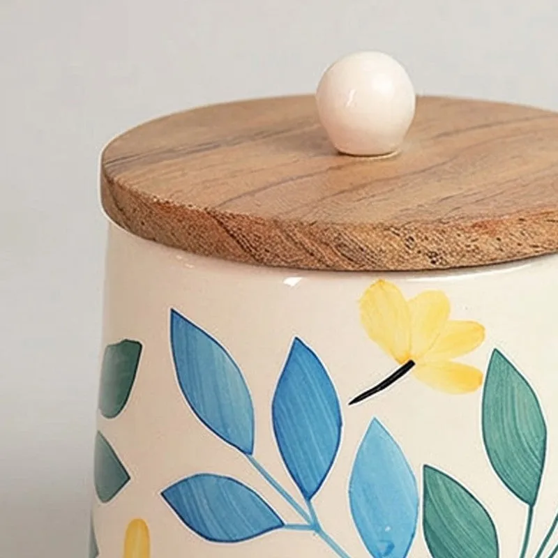 Meadow Glow Ceramic Storage Jar with Mango Wood Lid - 800 mL media 5