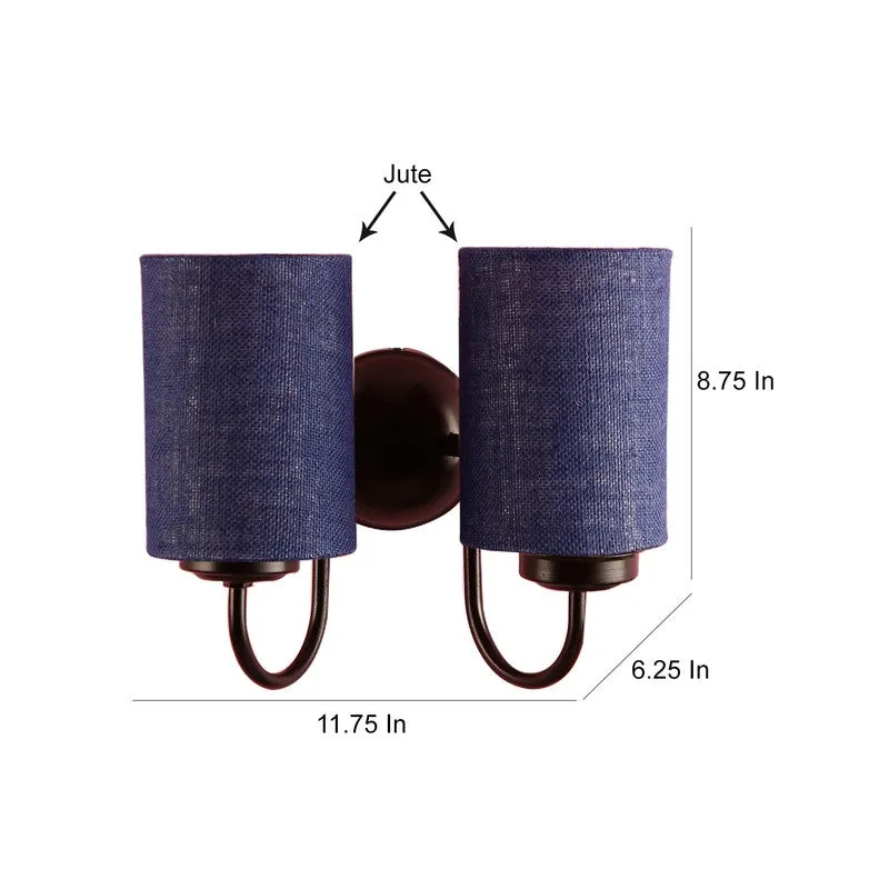 Dual navy blue jute wall lamp shown with marked dimensions