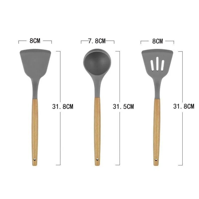 Heat (Resistant Silicone Cooking Utensil Wooden Handles) - Three Piece Set media 7