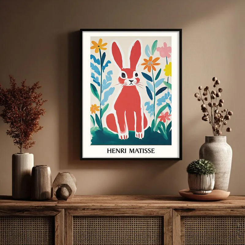 Red Rabbit Inspired by Henri Matisse Archival Canvas Wall Art - Black Frame media 3