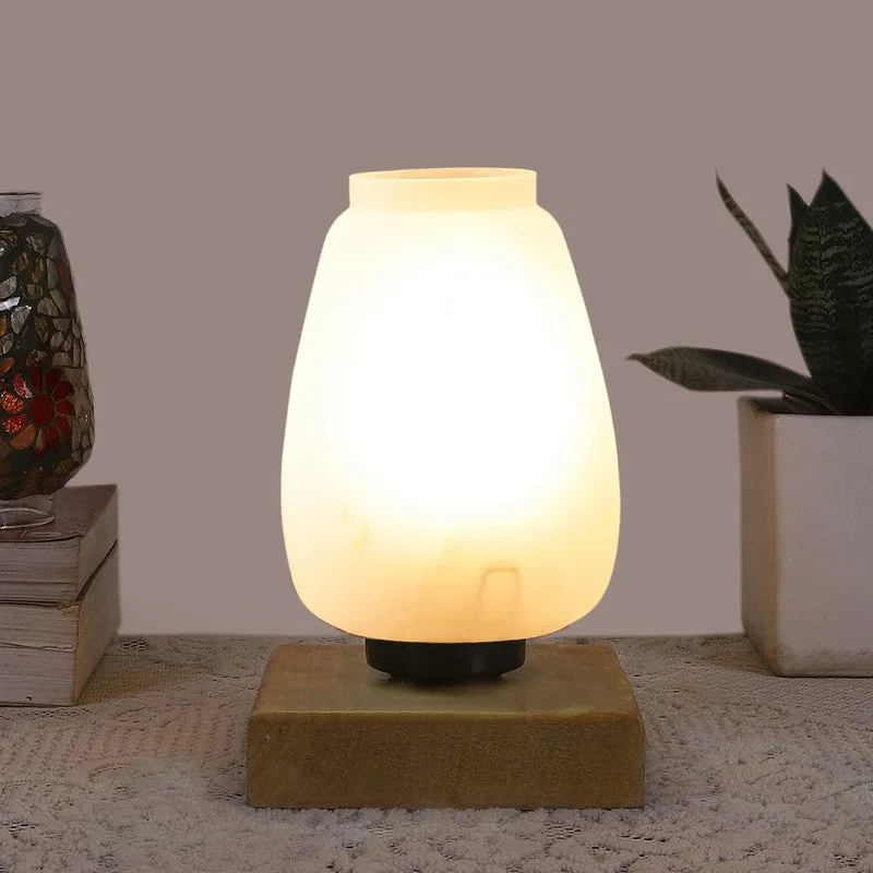 Lumitrex Glass Table Lamp With Wooden Base - White media 3
