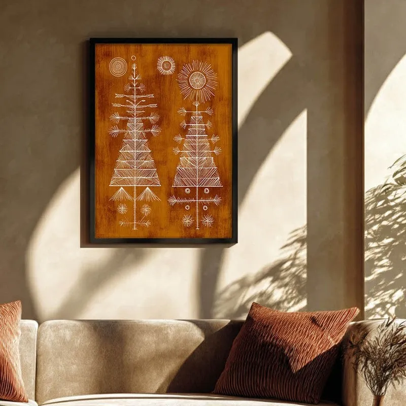 FolkHaven Warli Inspired Canvas Wall Painting With Black Frame media 3