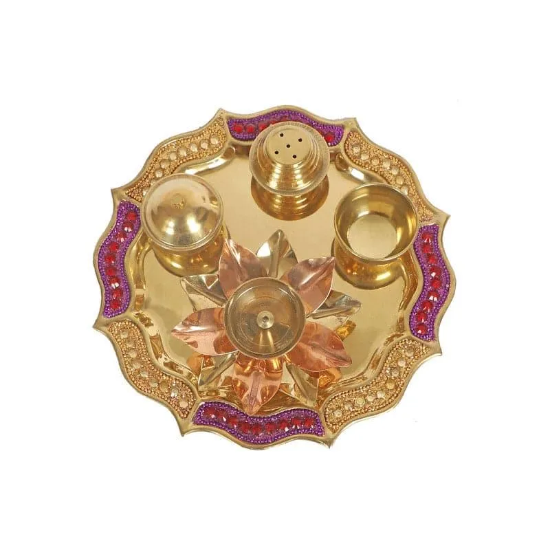 Svecha Brass Pooja Thali Set media 3