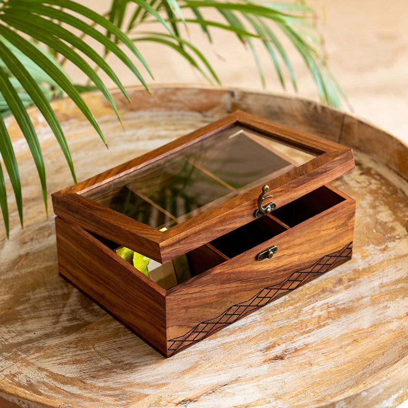 Diamante Pyrographed Sheesham Wood Multi-Utility Box