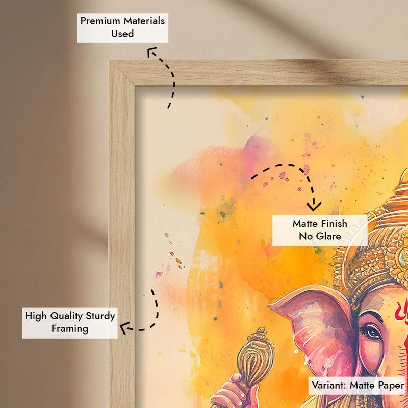 Divine Vakratunda Spiritual Archival Paper Wall Painting - Natural Brown Frame media 6