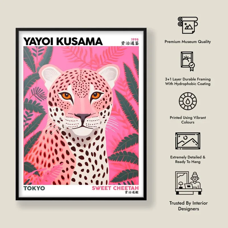 Sweet Cheetah Inspired by Yayoi Kusama Archival Canvas Wall Art - Black Frame media 8