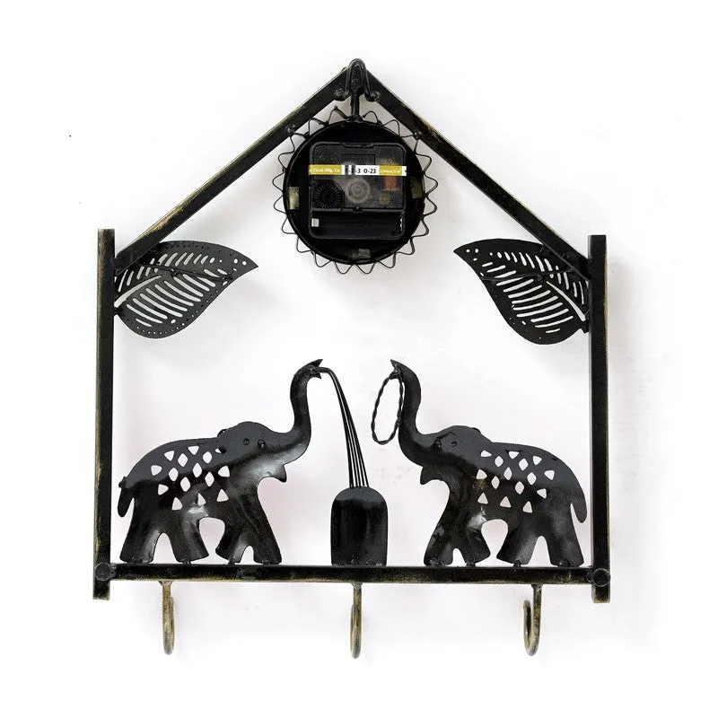Elephant Utility Key Holder Metal Wall Clock media 5