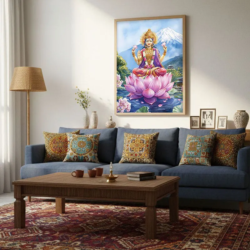 Shree Radhe Shyam Spiritual Archival Paper Wall Painting - Natural Brown Frame media 4