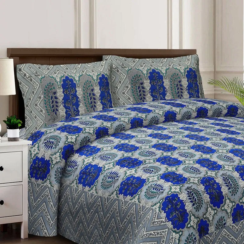 Floraum Cotton Bedsheet (Blue,Grey) - 240 TC media 4