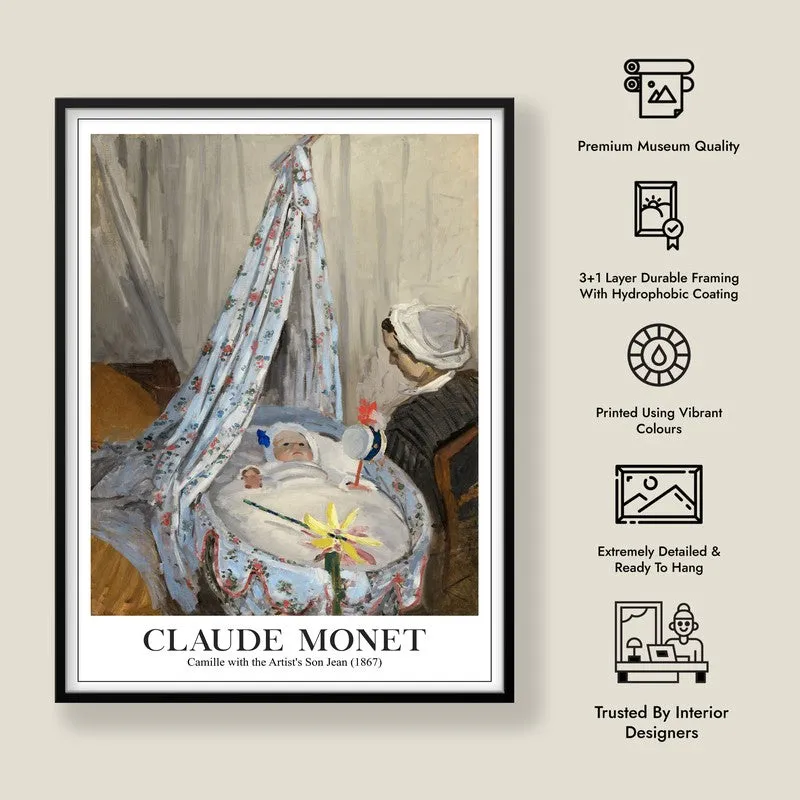 The Cradle Camille With the Artist's Son Jean Archival Canvas Wall Painting - Black Frame media 8