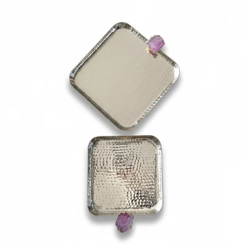 Aurora Edge Hammered (Metal,Agate) Platter (Pink) - Set of Two media 4