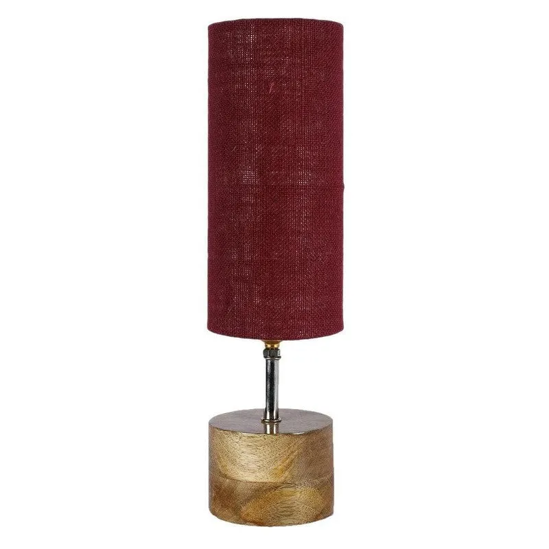 Rustic Wood & Fabric Table Lamp - Red,Brown media 4