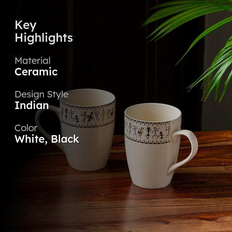 Warli Ceramic Coffee Mug (300 mL Each) - Set of Two media 2