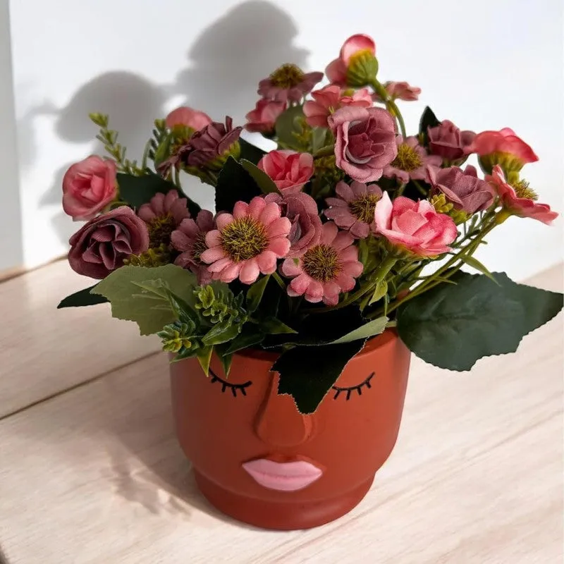 Faux Aster Artificial Flower With Pot - Red media 1