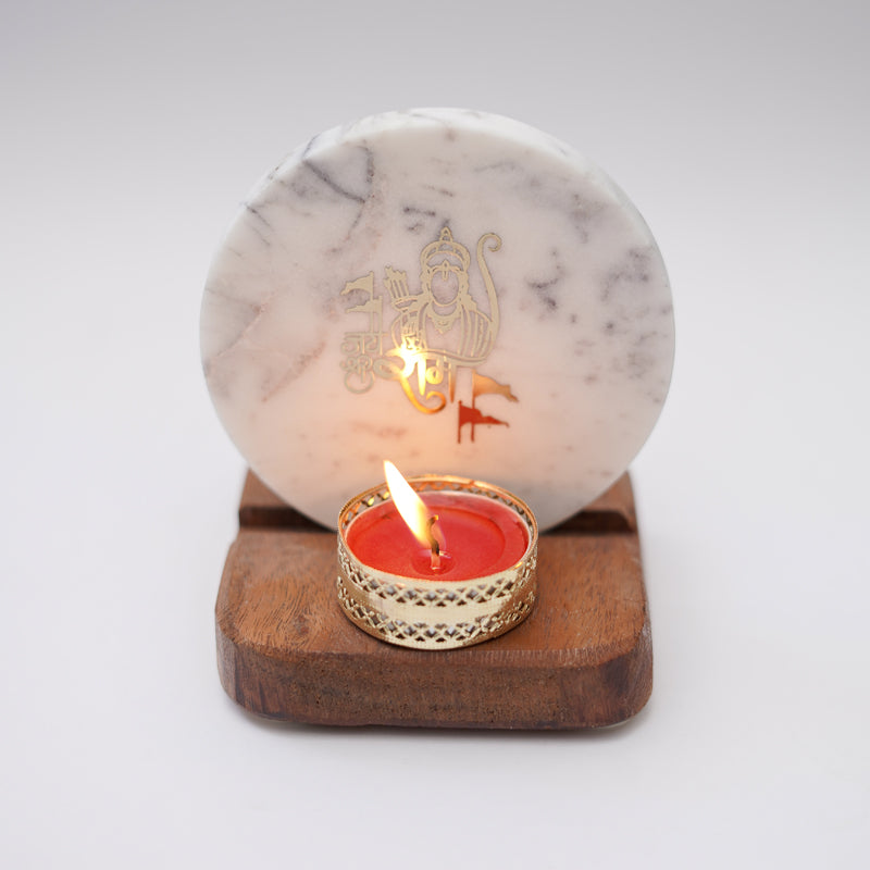 Jai Shree Ram Marble Religious Accent With Tealight Candle Holder