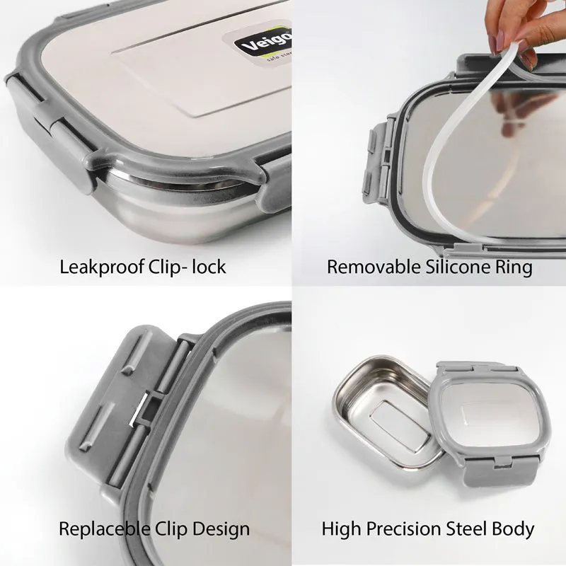 Delico Pack Grey Lunch Box With Insulated Pouch (775/150 mL) - Three Piece Set media 5