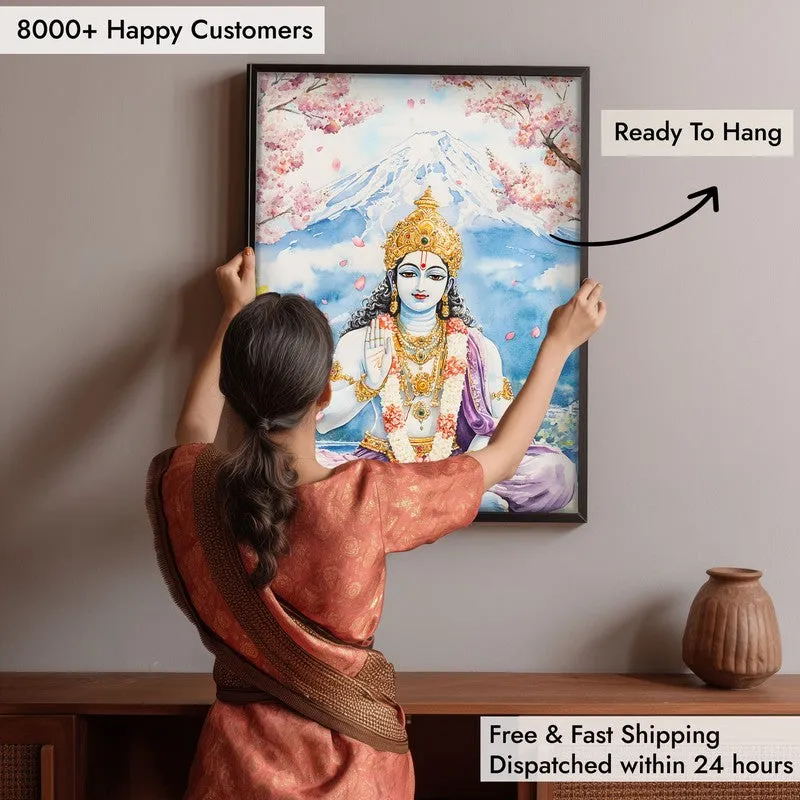 Vaikunthanatha Spiritual Archival Paper Wall Painting With Frame - Black media 6