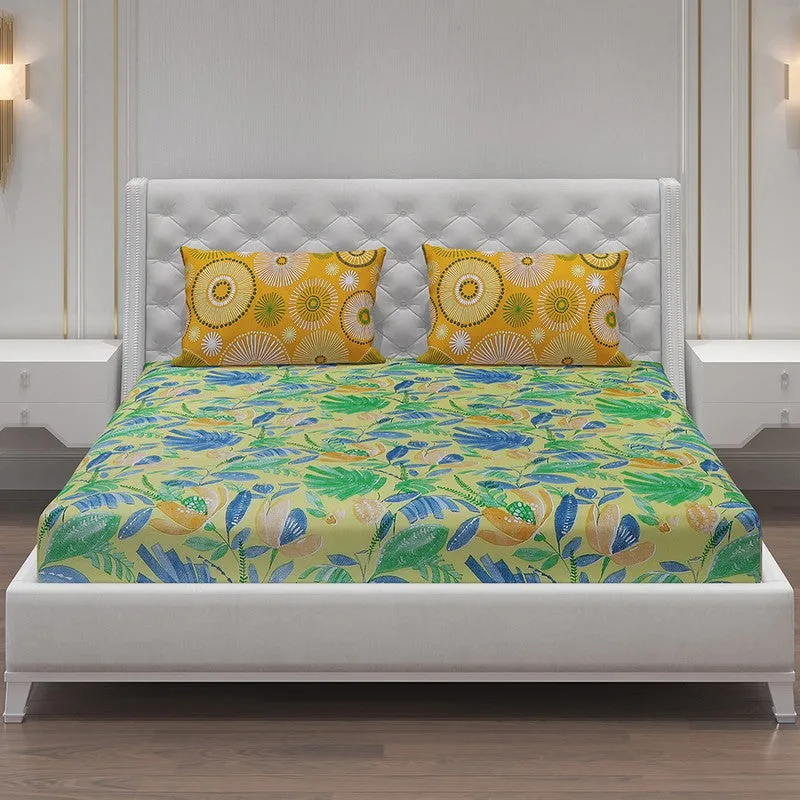Monte Carlo Floral Dream Cotton Bedsheet(Gree,Yellow) - 104 TC media 3