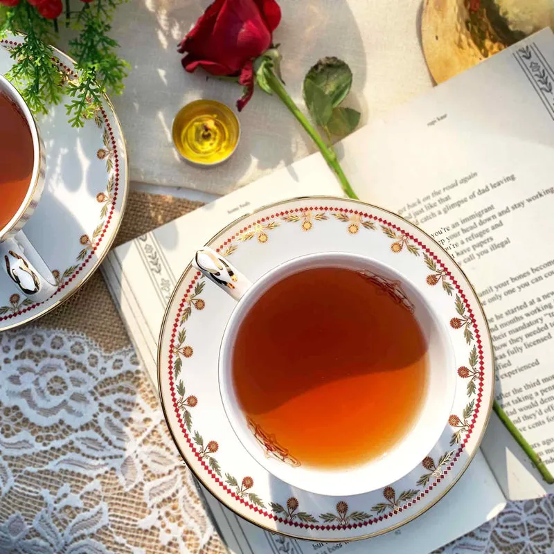 Gilded 24k Gold Brushed Porcelain Tea Cup & Saucer (300 mL) - Set of Six media 5